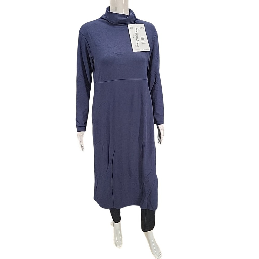 Women with Control Tummy Control Midi Dress Side Slit Petite Medium Size Navy